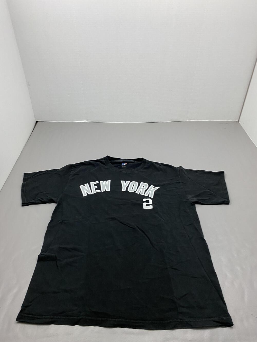 MLB New York Shirt Mens L Black Jeter #2 Graphic Crew Neck Cotton Jersey